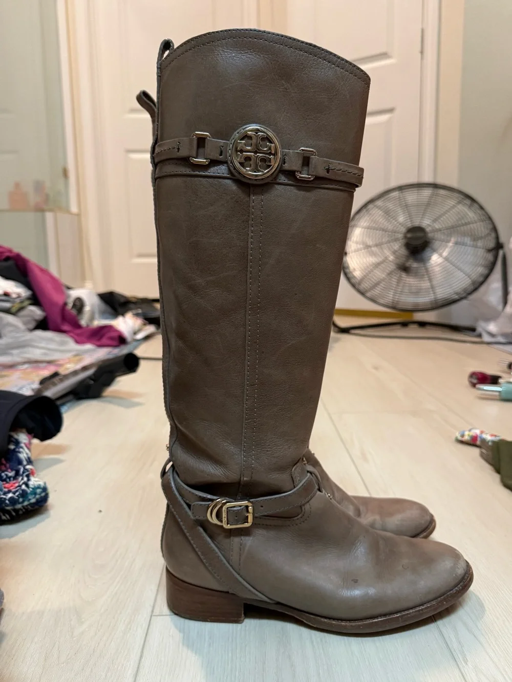 Tory Burch Taupe Leather Over-the-Knee Riding Boots